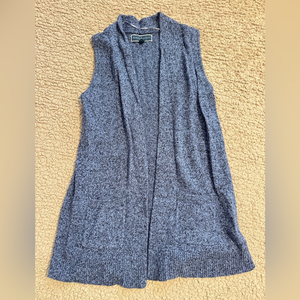 Karen Scott Heathered Blue Open Front Cardigan